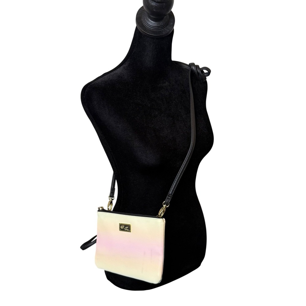 Betsey Johnson Small Ombre Pastel Crossbody Purse Wristlet Faux Leather Pink